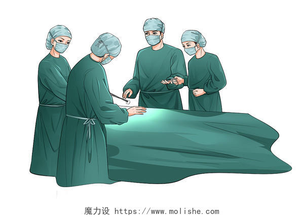 手绘医生做手术卡通插画医疗宣传素材